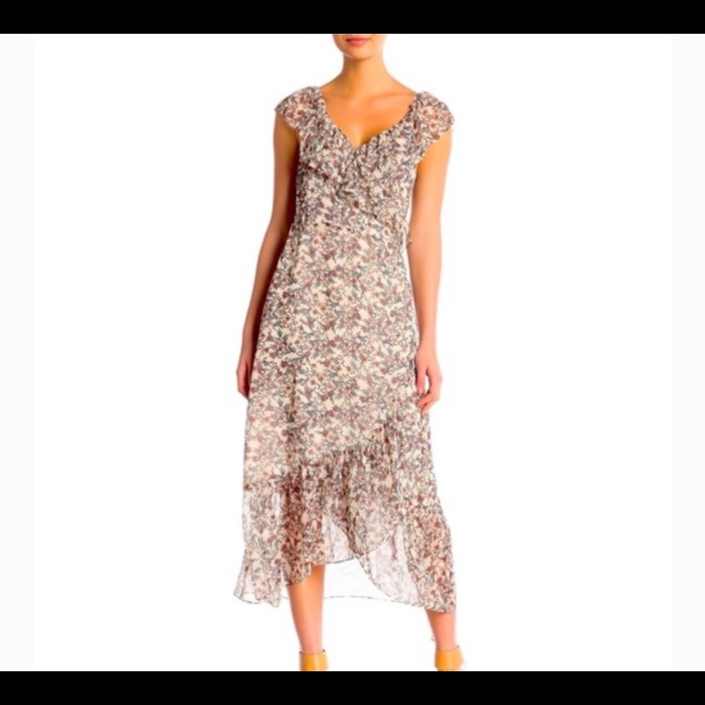 Rebecca Minkoff Jessica Ruffled Liberty Floral Wrap Midi Chiffon Dress Size 1X